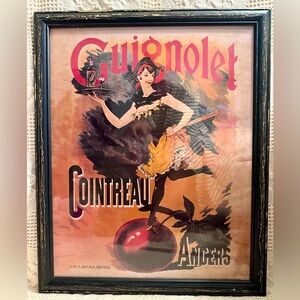 Vtg Collection Print Art Guignolet Cointreau Black Rustic Distressed Wood Frame